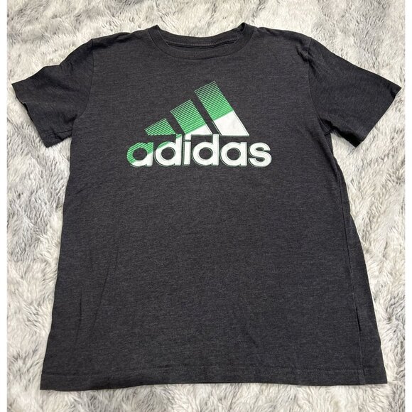 Adidas Kids Grey Size Small Logo Green White Crew Neck Kids - Picture 1 of 4